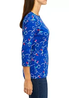 Women's 3/4 Sleeve Crew Neck Printed Shirt