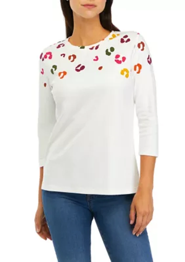 Women's 3/4 Sleeve Crew Neck Placement Print T-Shirt