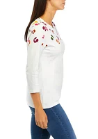 Women's 3/4 Sleeve Crew Neck Placement Print T-Shirt