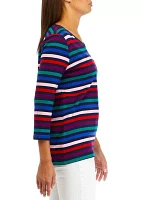 Women's 3/4 Sleeve V-Neck Striped T-Shirt