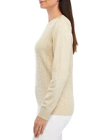 Women's Long Sleeve Cable Crew Neck Button Sweater