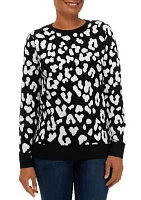 Women's Long Sleeve Crew Neck Jacquard Sweater