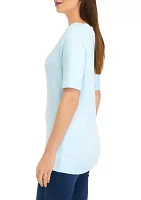 Women's Short Sleeve Solid Scalloped Shirt