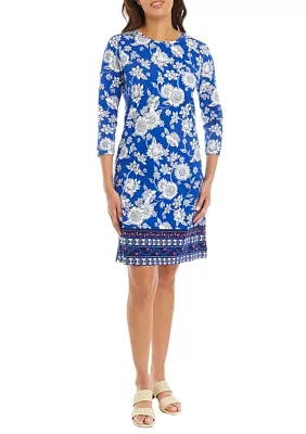 Women's 3/4 Sleeve Border Print Dress