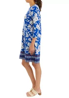 Women's 3/4 Sleeve Border Print Dress