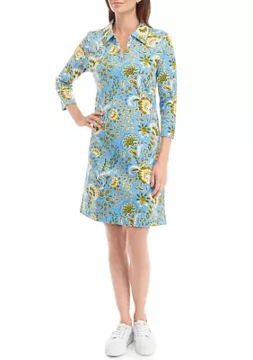 Women's 3/4 Sleeve Johnny Collar Printed Dress