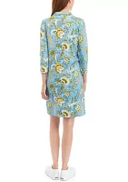 Women's 3/4 Sleeve Johnny Collar Printed Dress