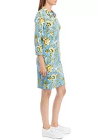 Women's 3/4 Sleeve Johnny Collar Printed Dress