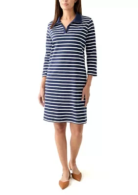 Women's 3/4 Sleeve Yarn Dyed Polo Dress