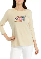 Women's 3/4 Sleeve Cat Graphic Top