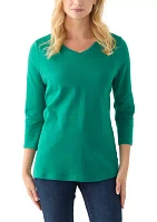 Women's 3/4 Sleeve V-Neck Solid Top