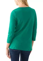 Women's 3/4 Sleeve V-Neck Solid Top