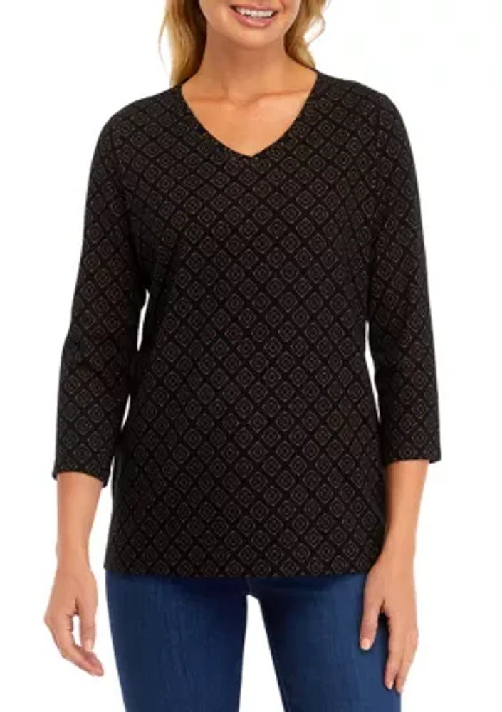 Women's 3/4 Sleeve V-Neck Printed Top