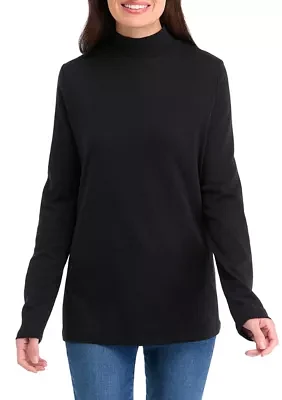 Women's Long Sleeve Mock Neck Solid T-Shirt