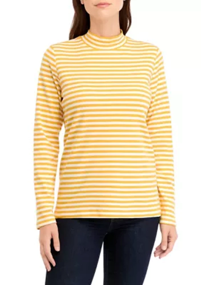 Women's Long Sleeve Mock Neck Yarn Dyed Stripe Top