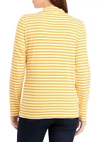 Women's Long Sleeve Mock Neck Yarn Dyed Stripe Top