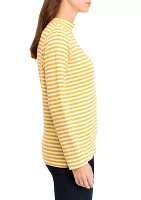 Women's Long Sleeve Mock Neck Yarn Dyed Stripe Top