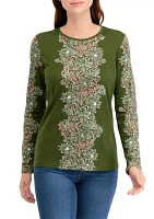 Women's Long Sleeve Crew Neck Placement Print Top