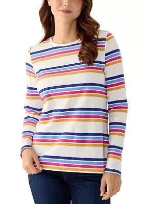 Women's Long Sleeve Crew Neck Stripe Print T-Shirts