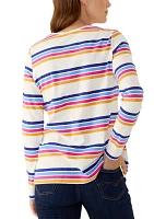 Women's Long Sleeve Crew Neck Stripe Print T-Shirts