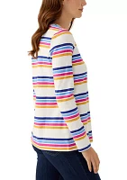 Women's Long Sleeve Crew Neck Stripe Print T-Shirts