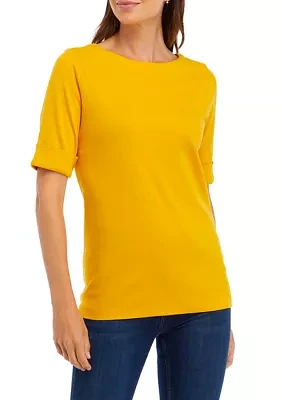 Women's Elbow Sleeve Boat Neck T-Shirt