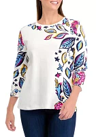 Women's 3/4 Sleeve Placement Print Top