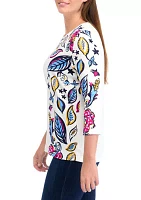 Women's 3/4 Sleeve Placement Print Top