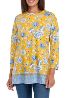 Women's 3/4 Sleeve Border Print Tunic Top