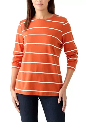 Women's Long Sleeve Striped Crew Neck T-Shirt