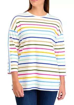 Women's 3/4 Sleeve Drop Shoulder Striped Tunic Top