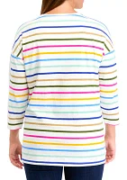 Women's 3/4 Sleeve Drop Shoulder Striped Tunic Top