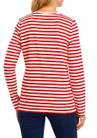 Women's Long Sleeve Striped Holiday Graphic T-Shirt