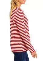 Women's Long Sleeve Striped Holiday Graphic T-Shirt