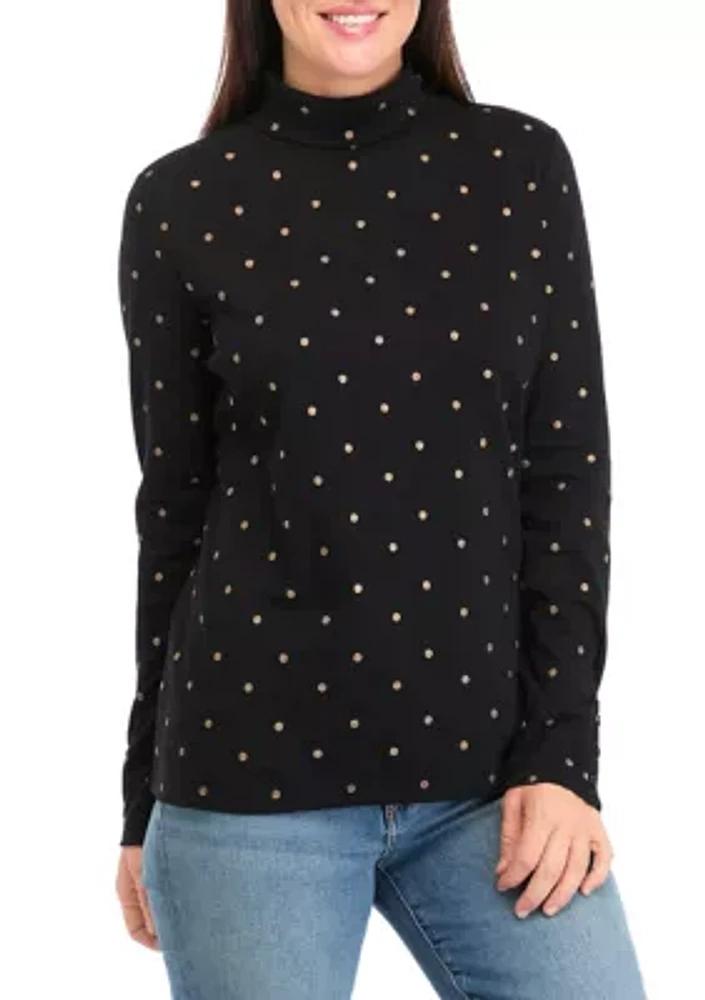 Women's Foil Dot Printed Turtleneck Top