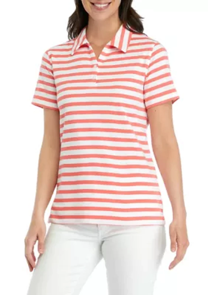 Women's Short Sleeve Striped Polo Shirt