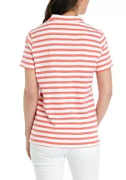 Women's Short Sleeve Striped Polo Shirt