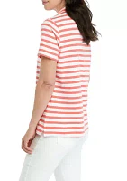 Women's Short Sleeve Striped Polo Shirt