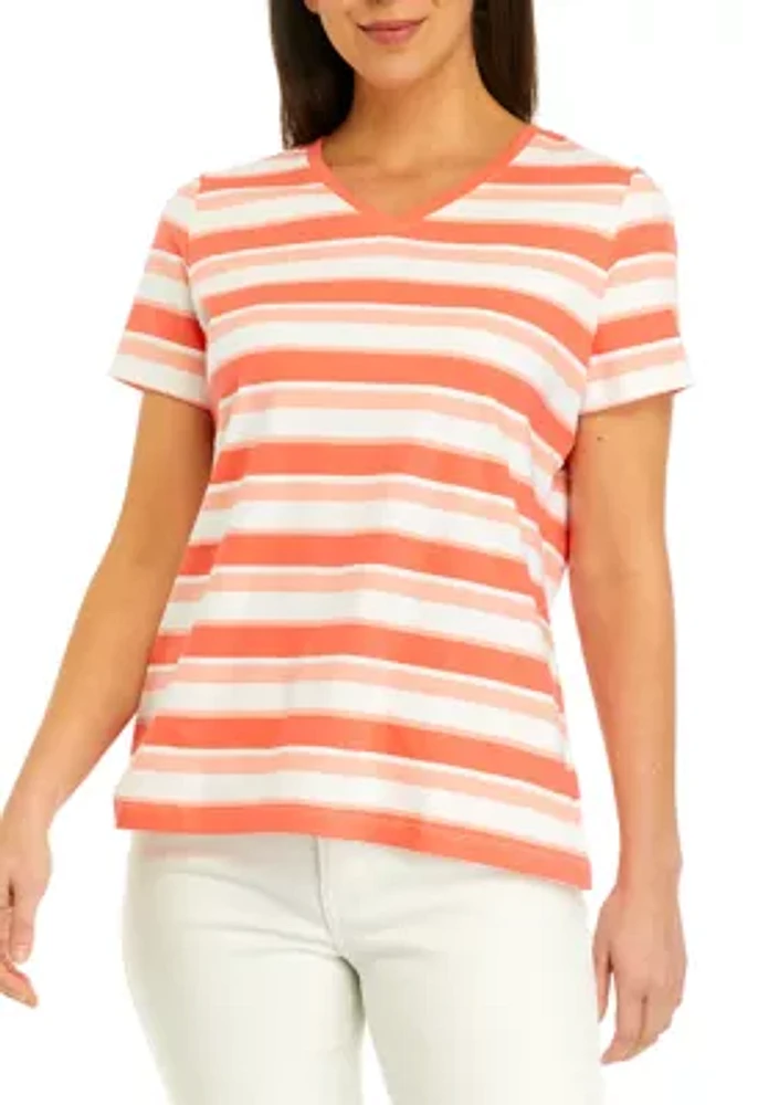 Women's Short Sleeve V-Neck Striped T-Shirt