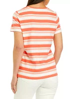 Women's Short Sleeve V-Neck Striped T-Shirt