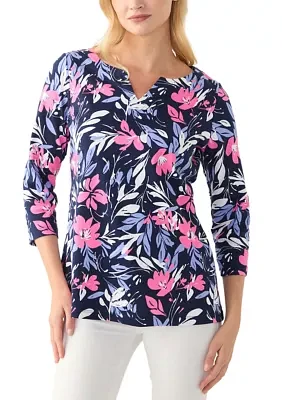 Women's Printed Split Neck Top