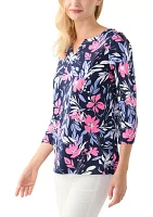 Women's Printed Split Neck Top