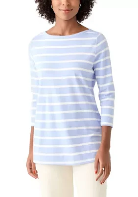 Women's 3/4 Sleeve Boat Neck Yarn Dyed T-Shirt