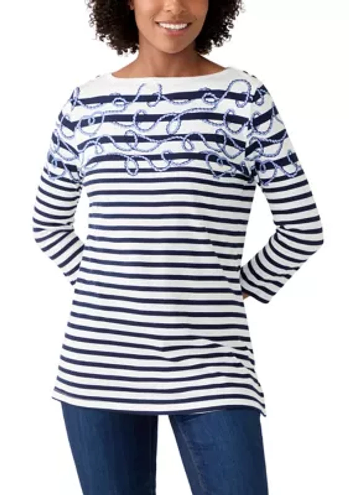 Women's 3/4 Sleeve Boat Neck Placement Print T-Shirt