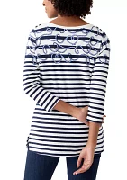 Women's 3/4 Sleeve Boat Neck Placement Print T-Shirt