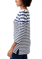 Women's 3/4 Sleeve Boat Neck Placement Print T-Shirt