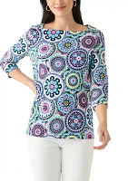 Women's 3/4 Sleeve Boat Neck Printed T-Shirt