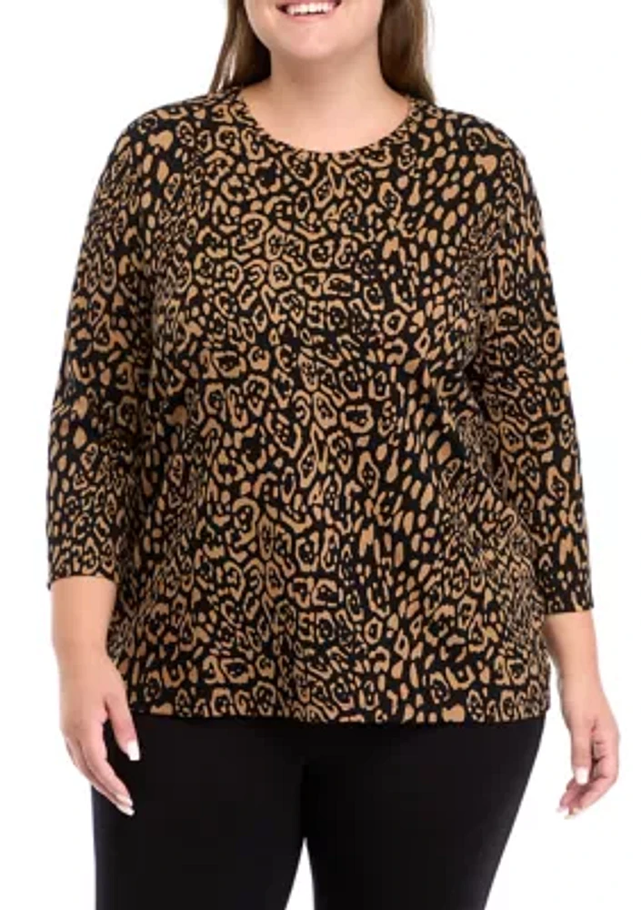 Plus 3/4 Sleeve Printed Top