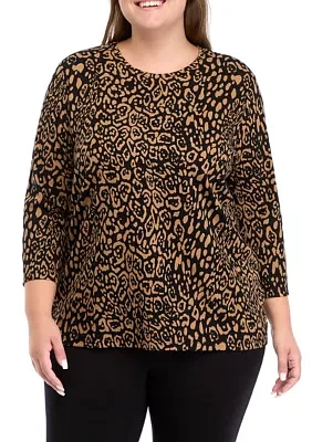 Plus 3/4 Sleeve Printed Top