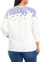 Plus 3/4 Sleeve Placement Print Shirt